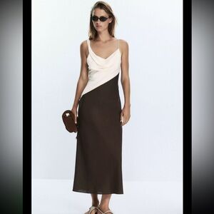 NWT: Zara Brown and Ecru combination maxi Dress in Sz: XL
